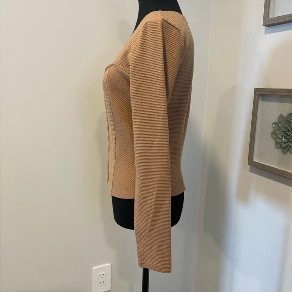 Anthropologie BB Dakota Camel Ribbed Knit Corset Style Top NWT! - Picture 2 of 10